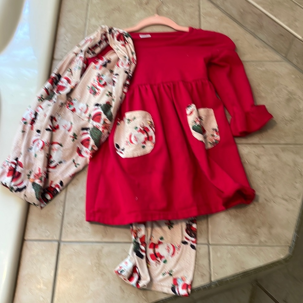 Childrens Christmas dress with pants and a scarf!